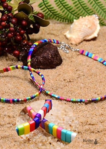 Boho Necklace, Tila Bead Choker with Bracelet, Color of Life